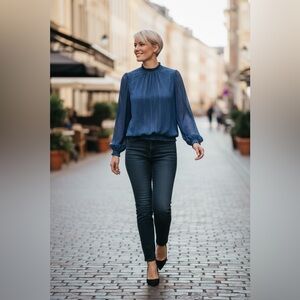 Pleione Deep Blue Textured Blouse